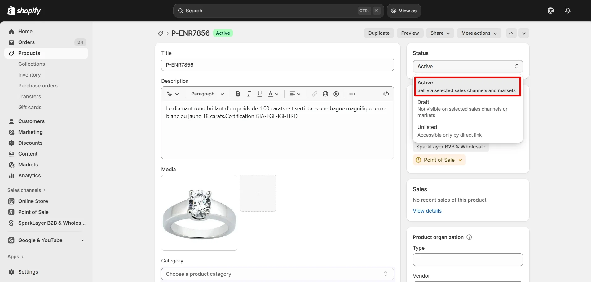 Set Shopify product status as Active