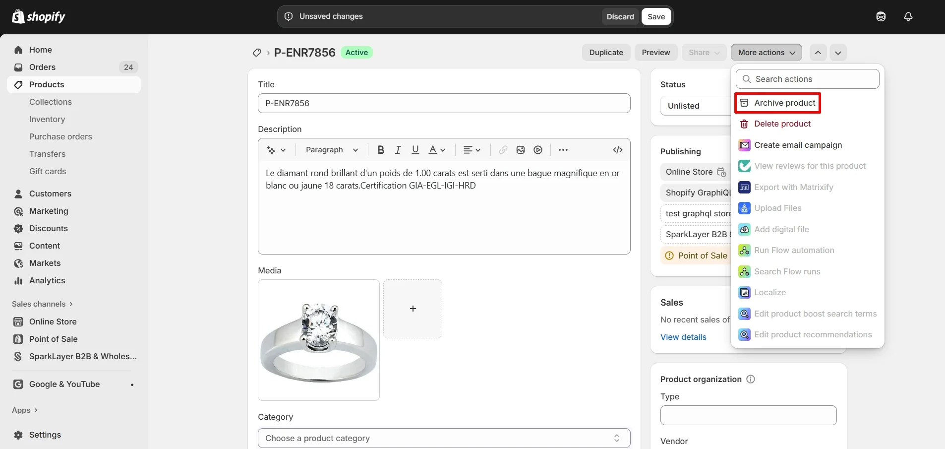 Set Shopify product status as Archived