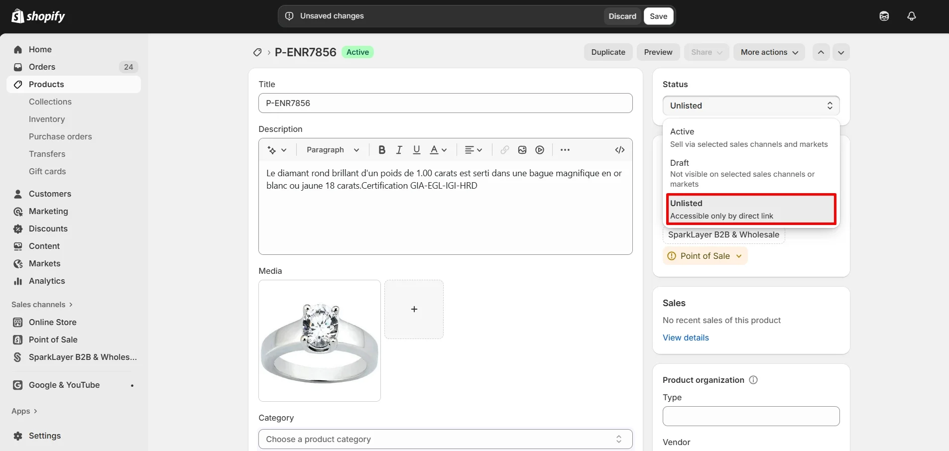 Set Shopify product status as Unlisted