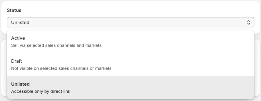 Unlisted Shopify product status