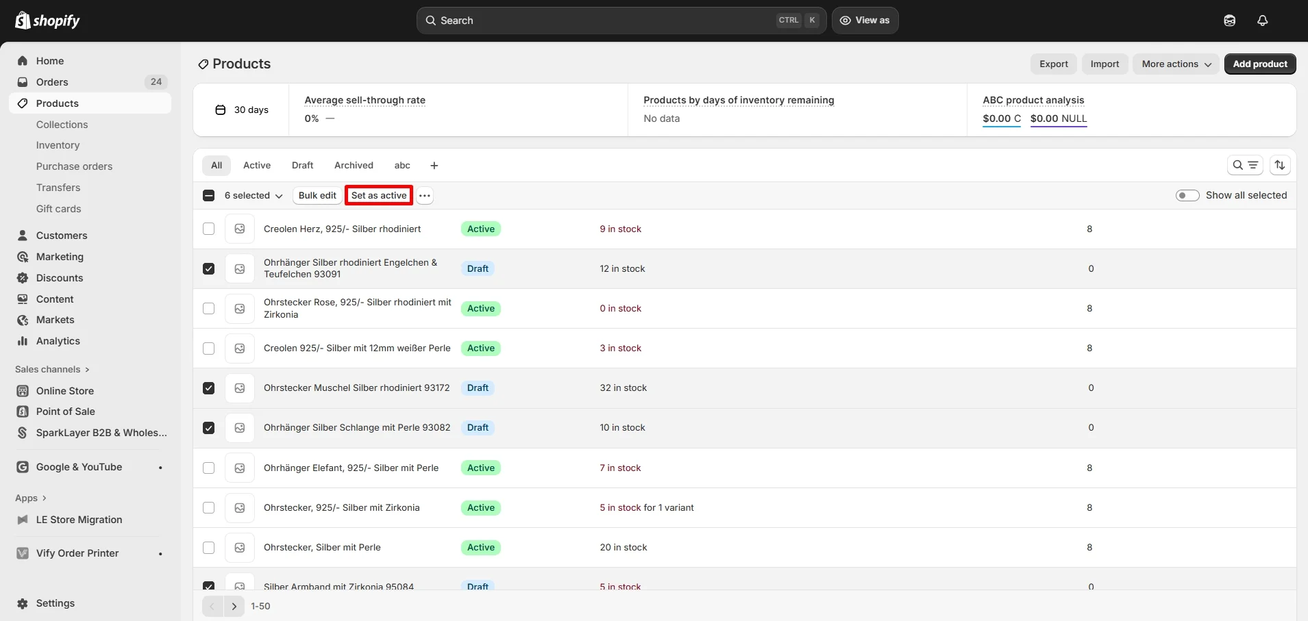 Bulk update product status to Active