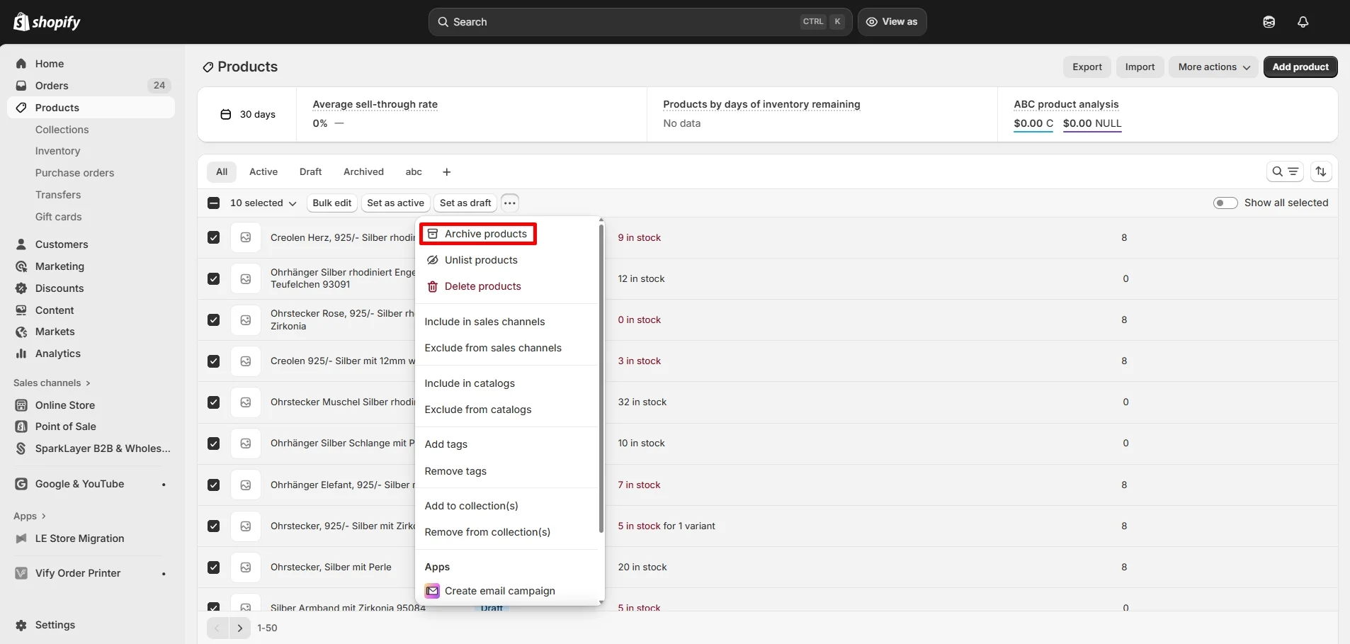 Bulk archive products on Shopify