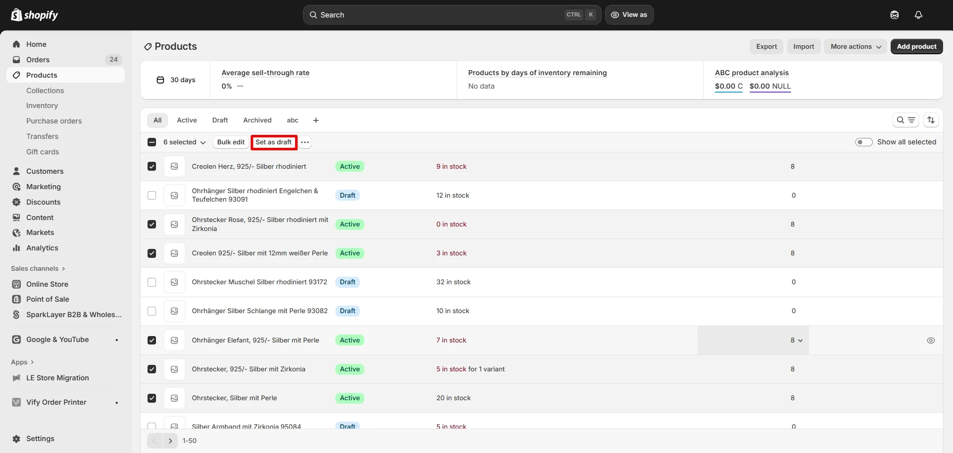 Update Shopify product status to Draft in bulk