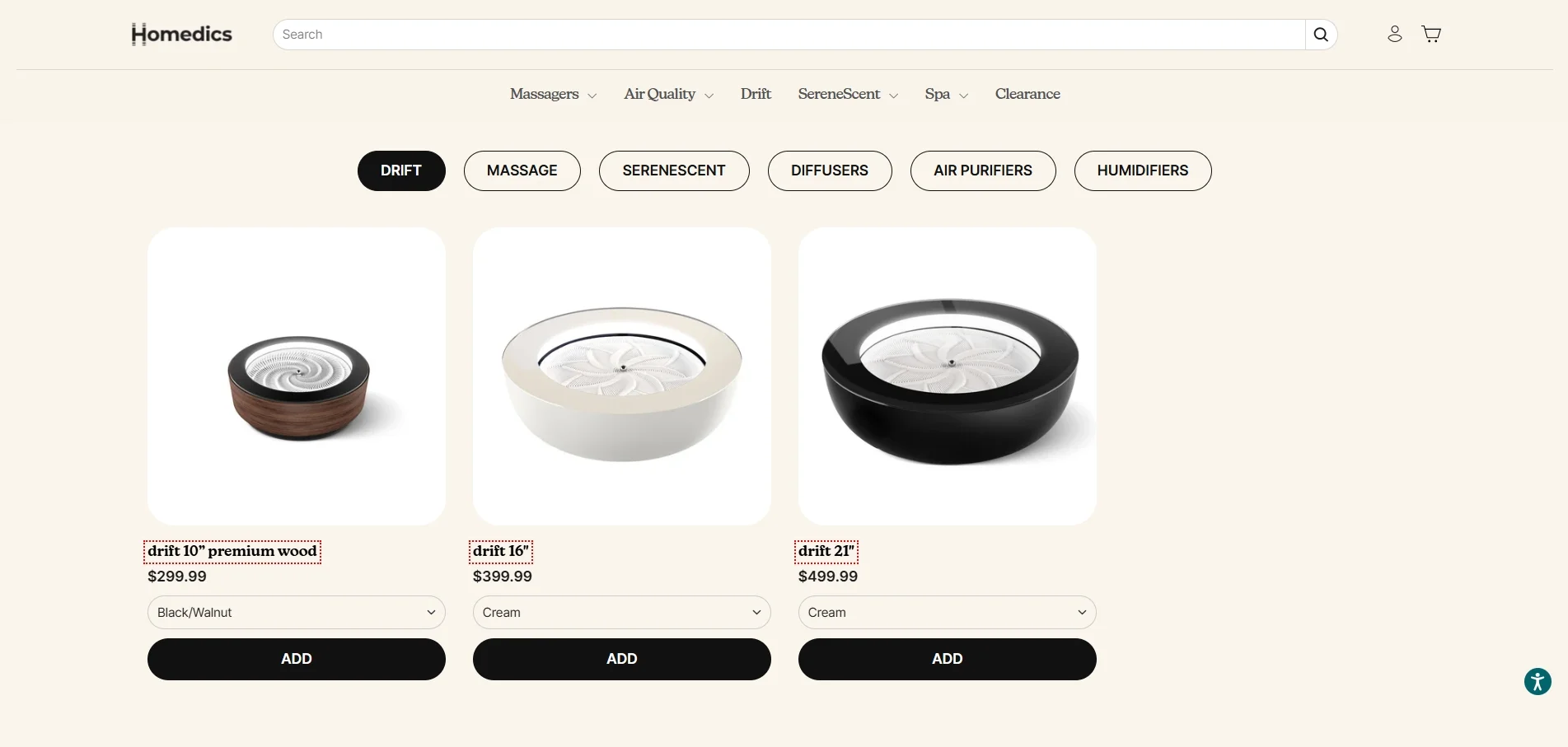 Homedics website