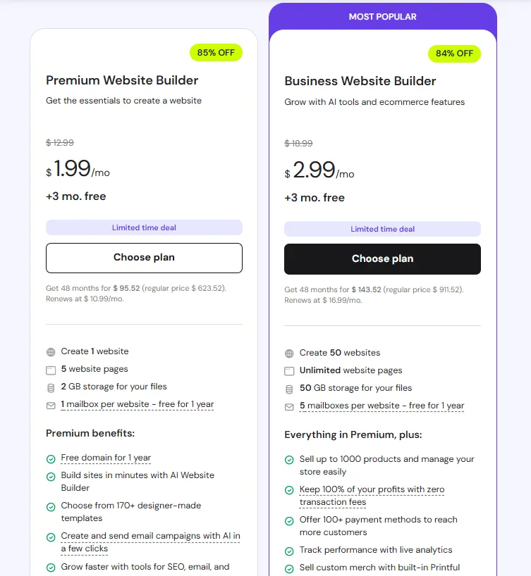 Hostinger pricing plans