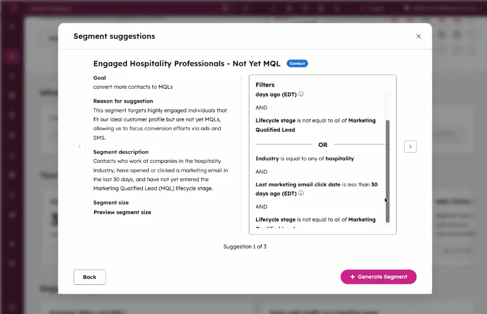 HubSpot AI segmentation generation