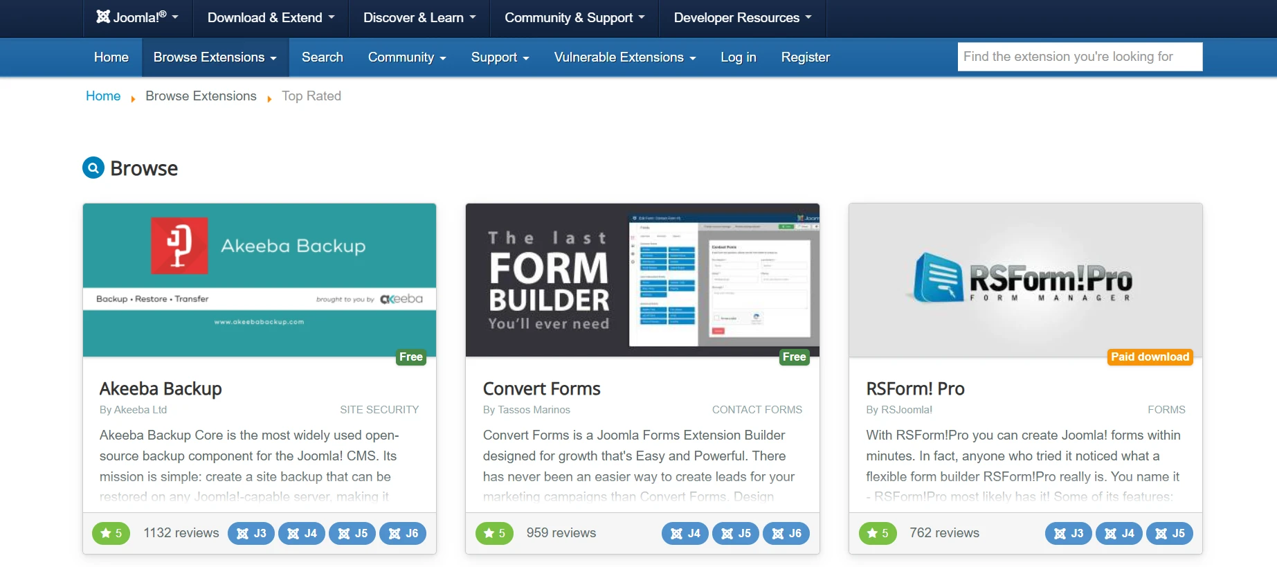 Joomla extensions store