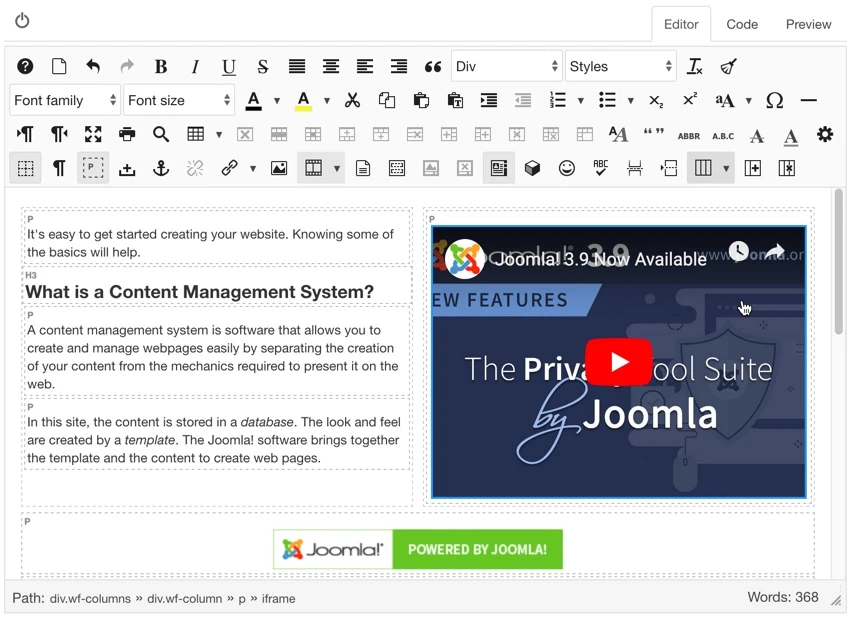 Joomla WYSIWYG editor