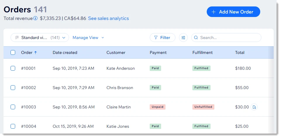 Order management with Wix Stores