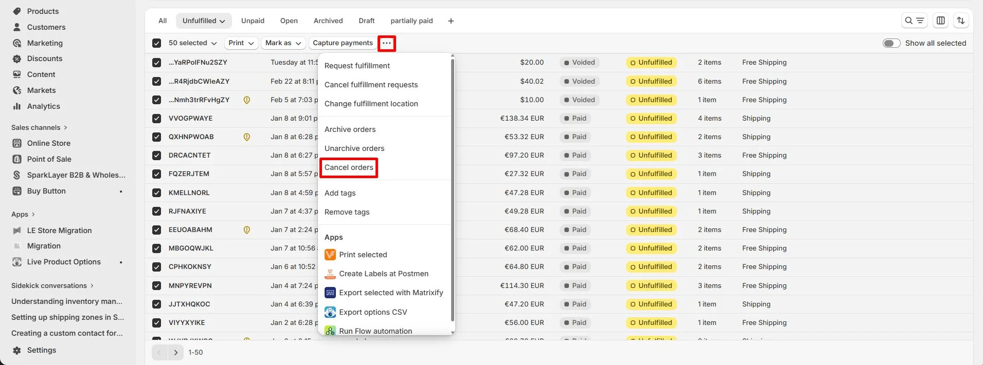 Cancel Shopify orders in bulk 1