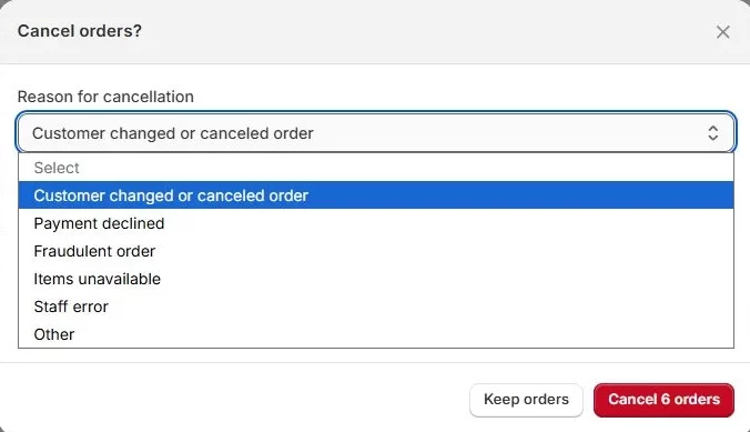 Cancel Shopify orders in bulk 2