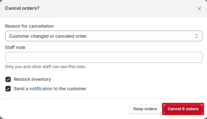 Cancel Shopify orders in bulk 3