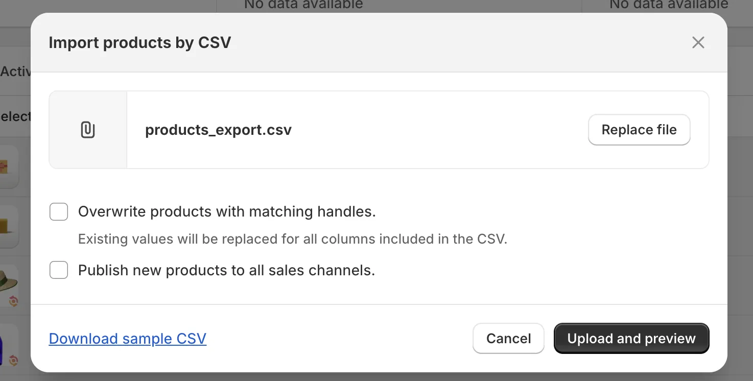Upload and preview Shopify CSV file