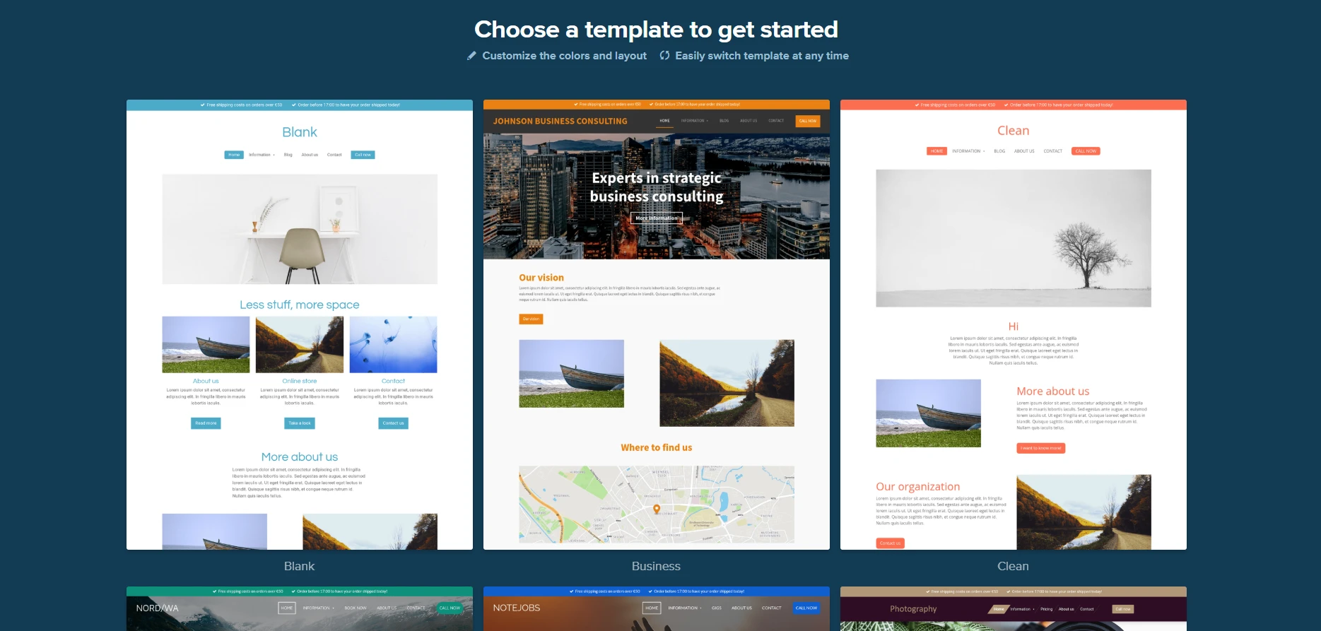 Webador templates store