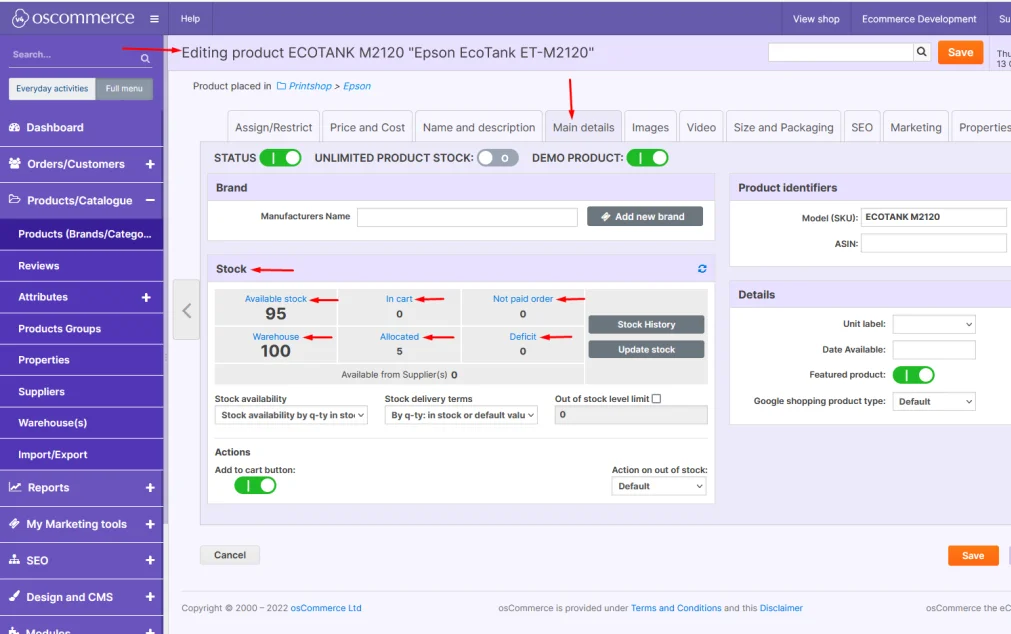 Update osCommerce inventory