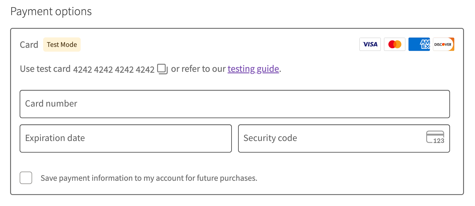 WooCommerce test card