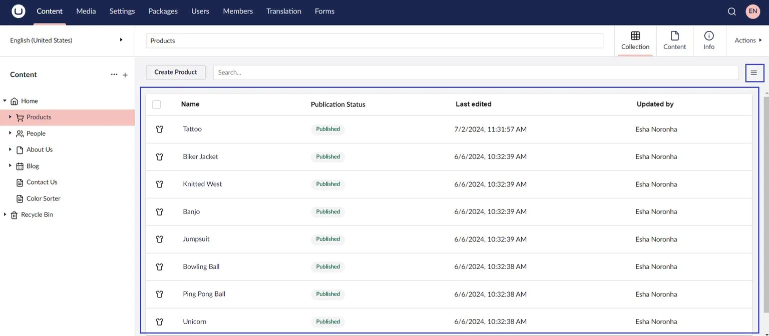 6 umbraco product catalog list view inside backoffice