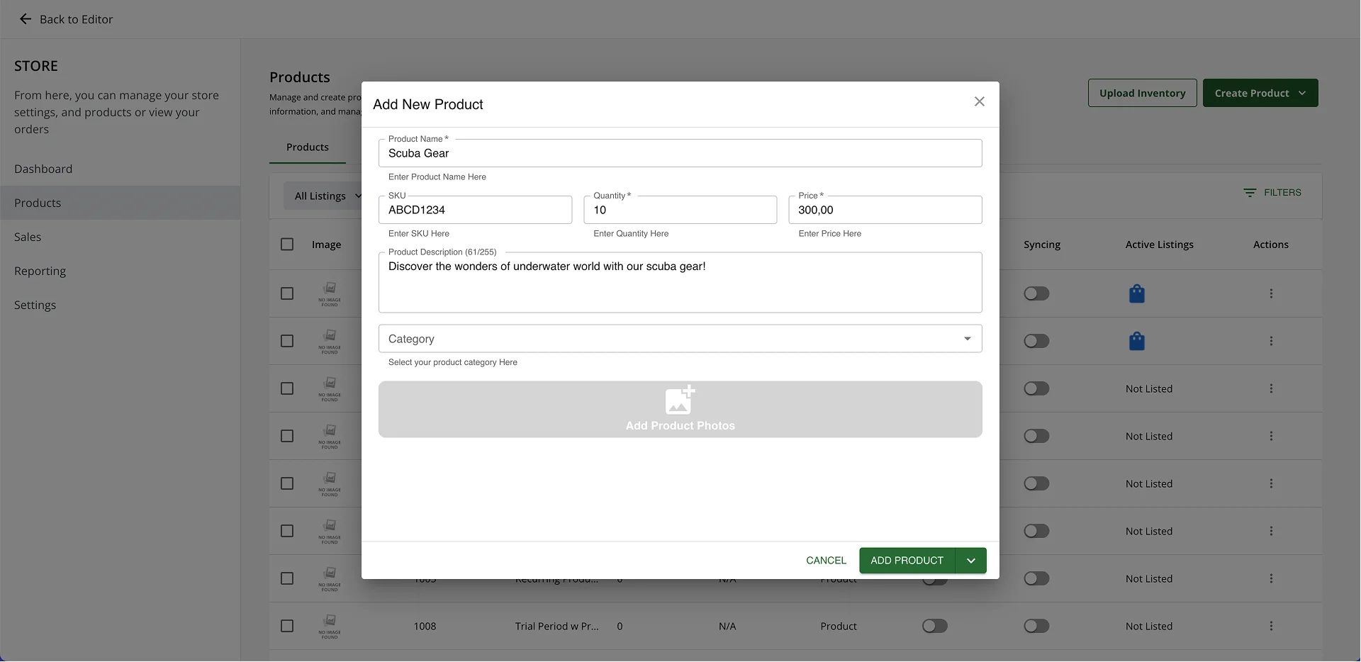 Add products to Sitebuilder