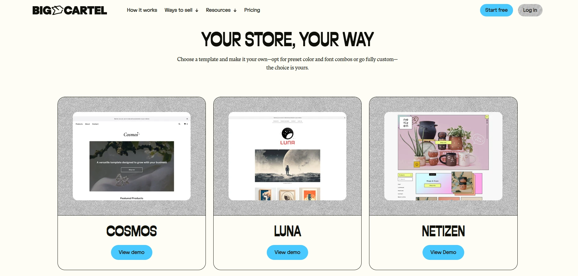 Big Cartel templates store