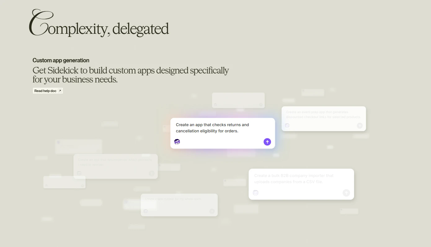 Generate custom apps with Shopify Sidekick