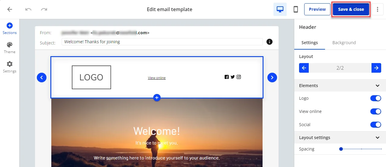 Edit email template on Sitebuilder