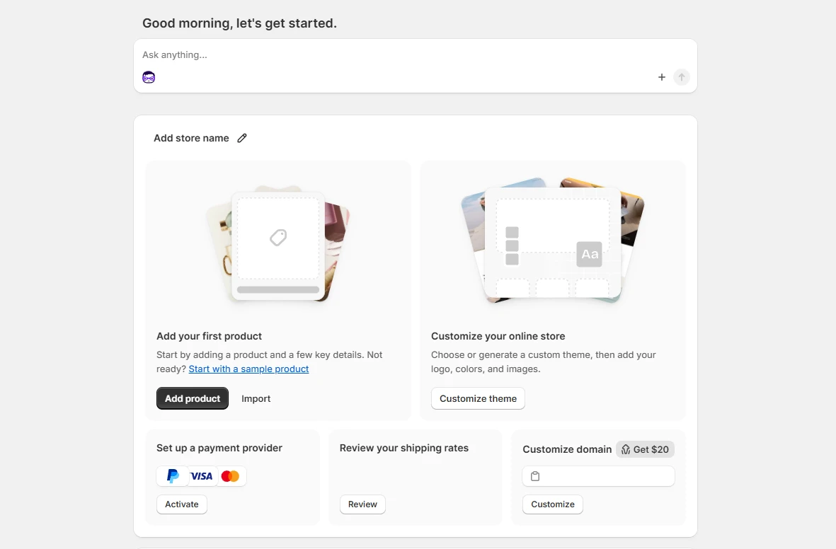 Getting started checklist on Shopify