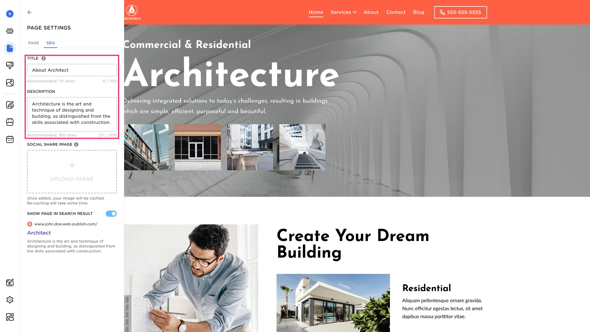 Sitebuilder SEO features