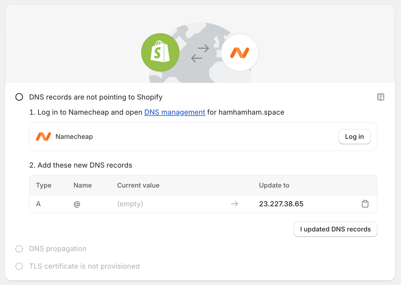 Connect domain via DNS settings