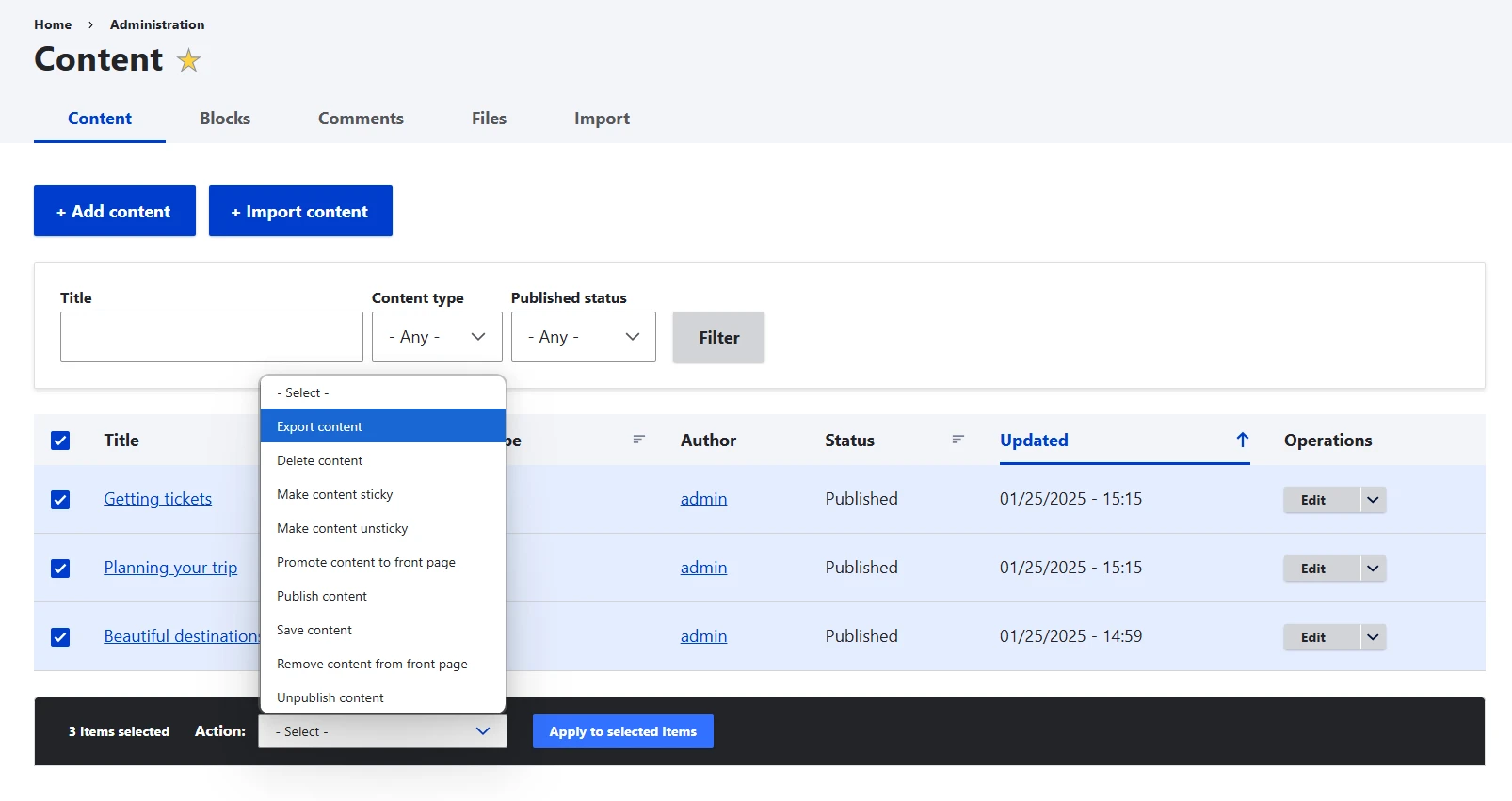 Download the Drupal export content file