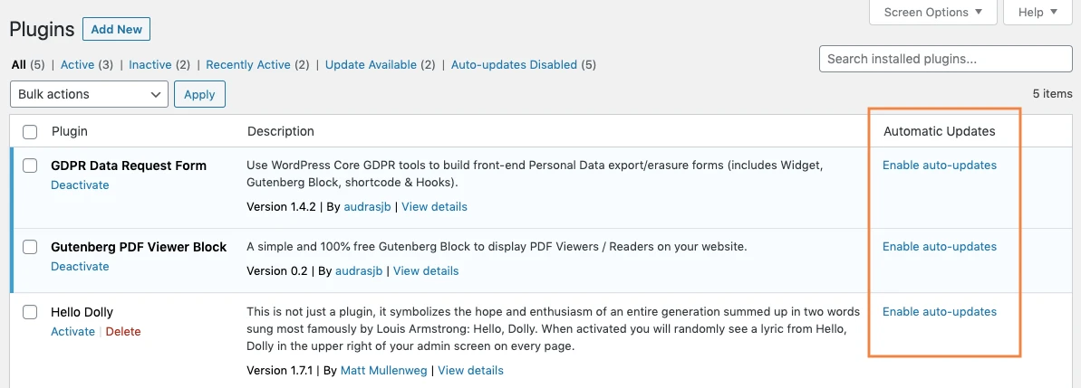 Enable auto-updates for WordPress plugins