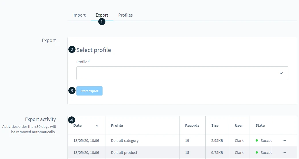 Shopware export dashboard
