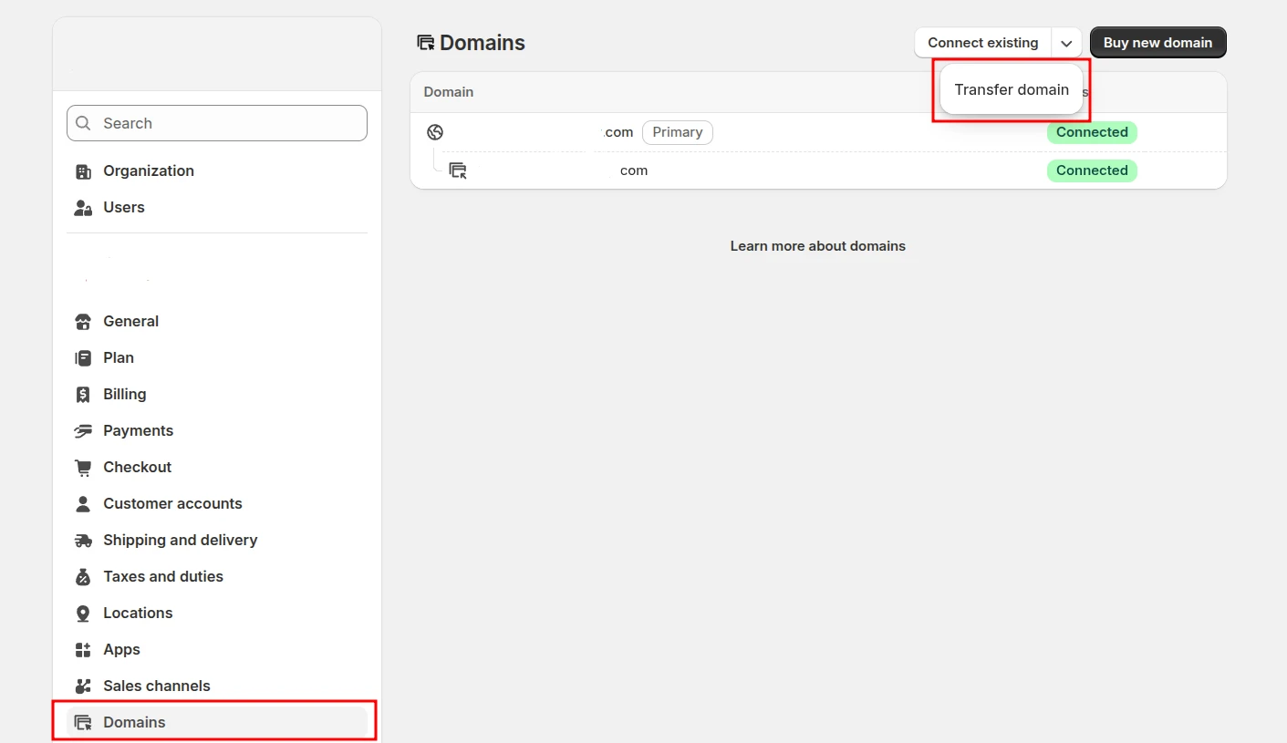 Click transfer domain