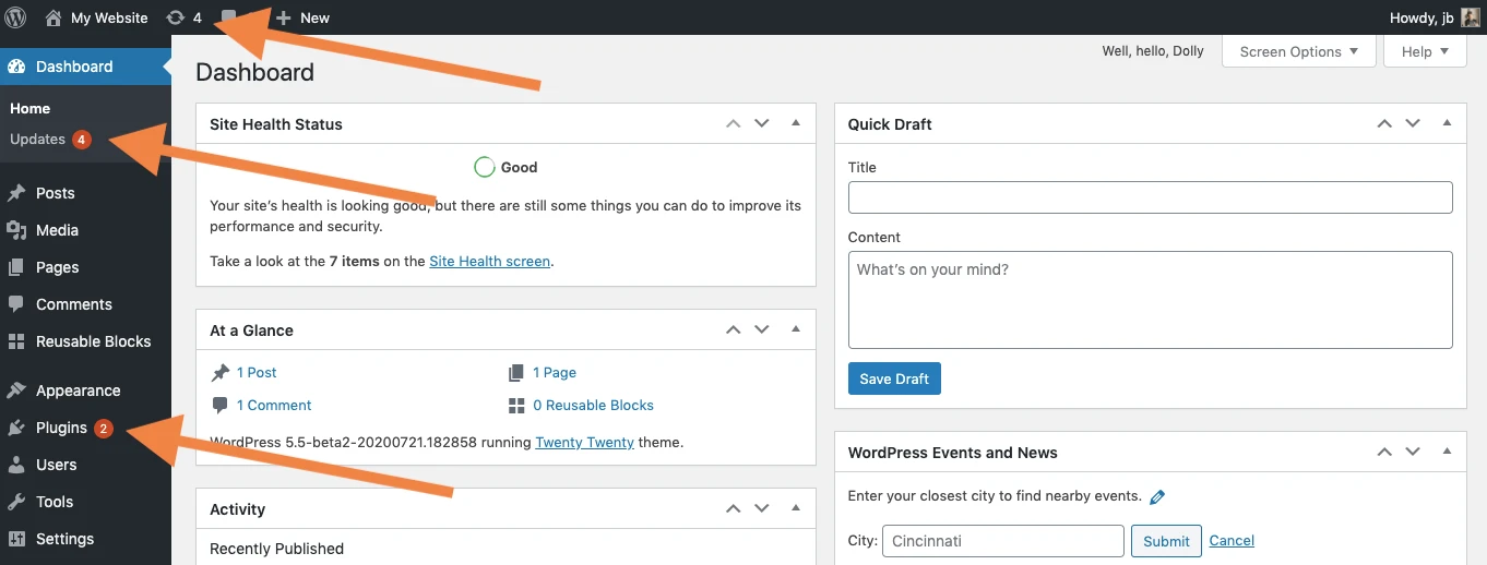 WordPress plugins dashboard
