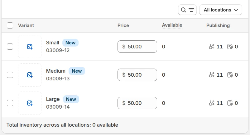 Step 6b: Add price to Shopify variants