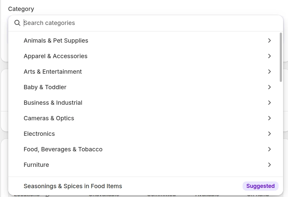 Step 3b: Search for a category