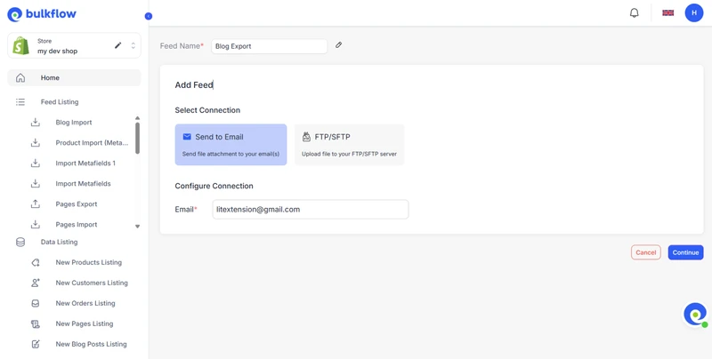 Step 2b: Choose where to send feed