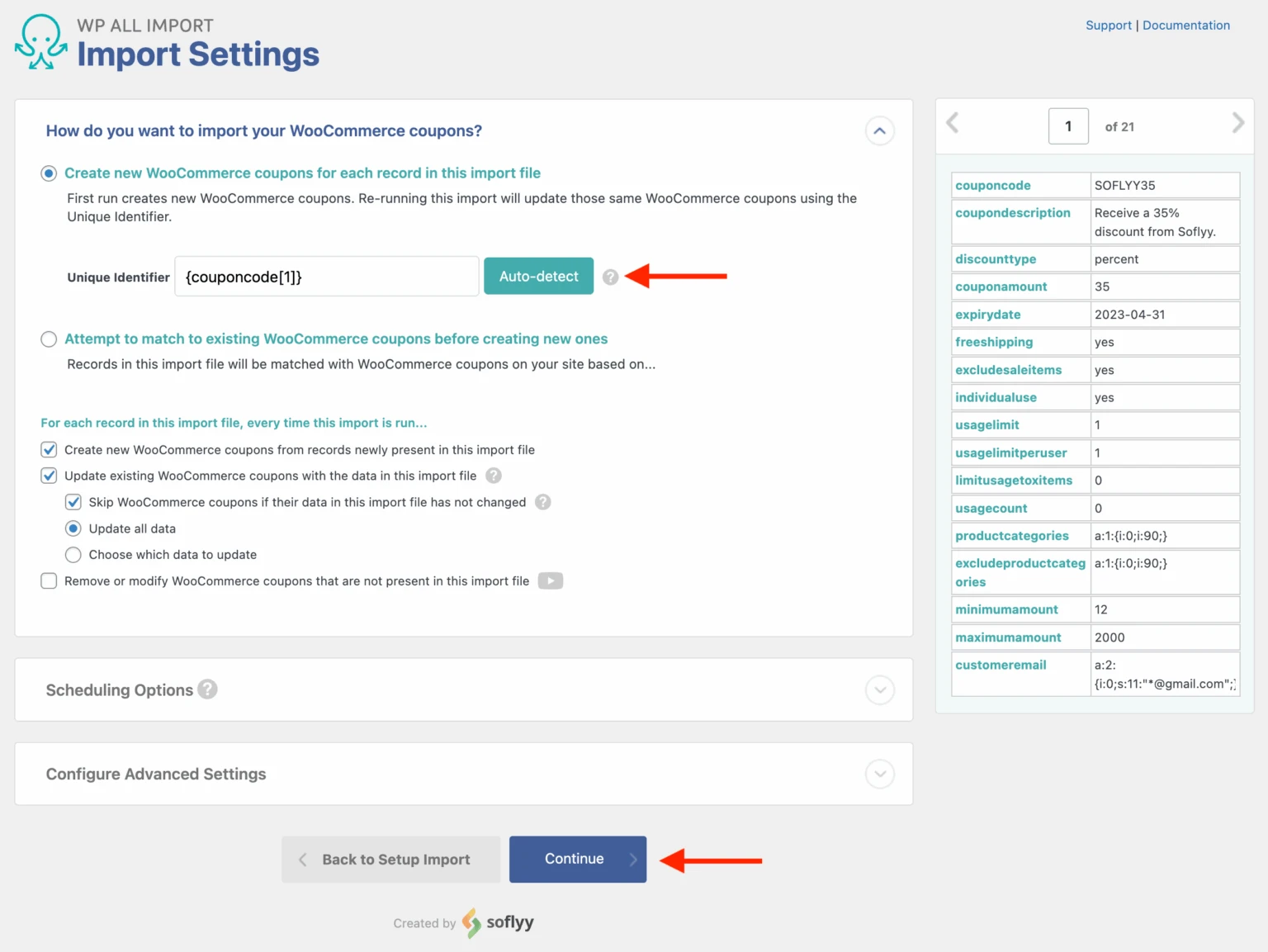 Step 3a: Configure the import settings