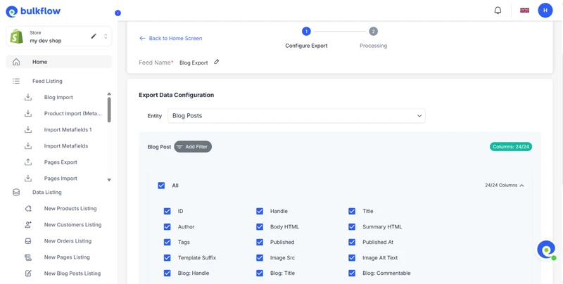 Step 3: Customize data for export