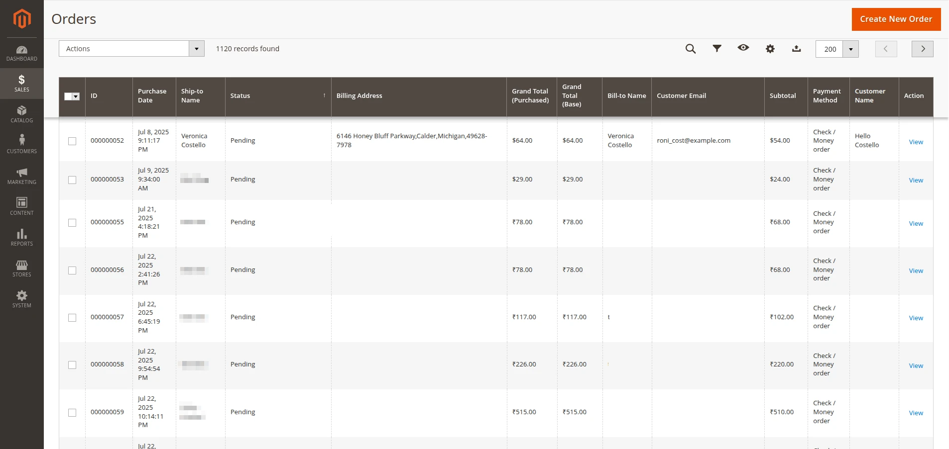 Magento orders dashboard