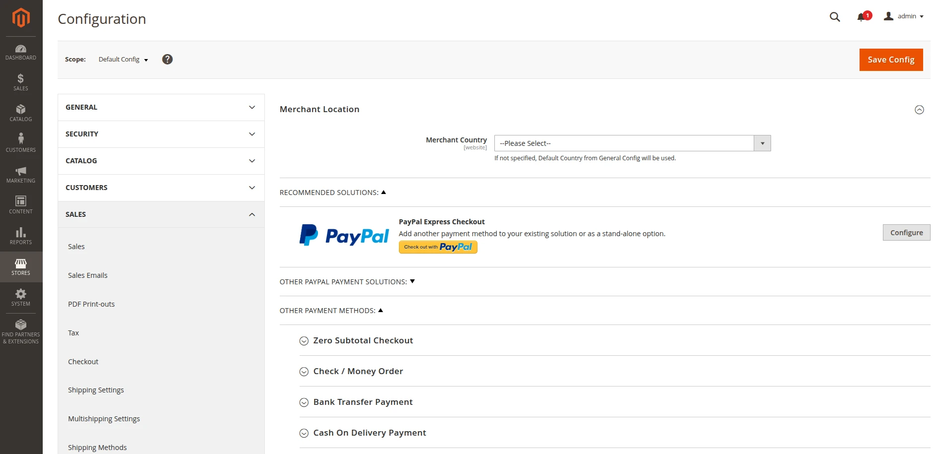 Magento payment methods setting