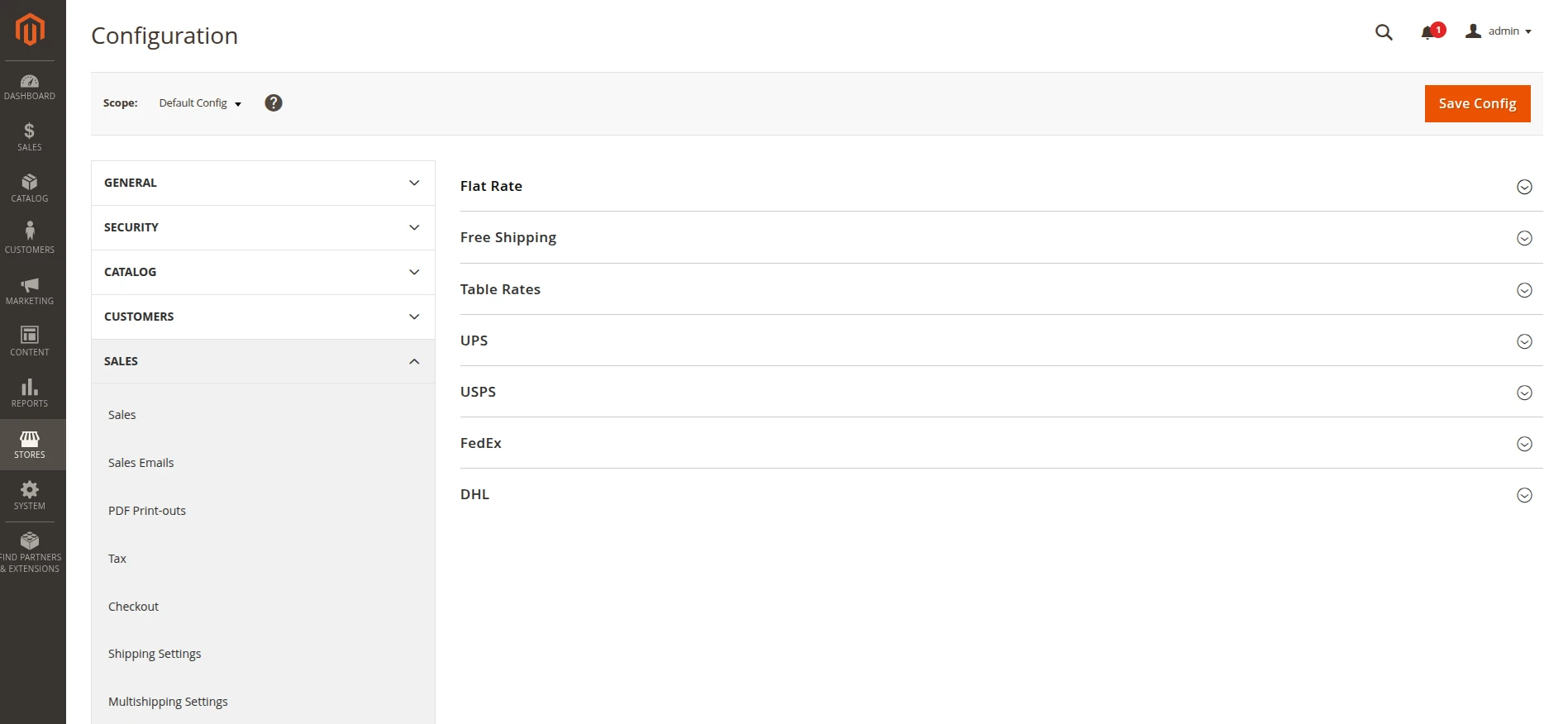Magento shipping methods