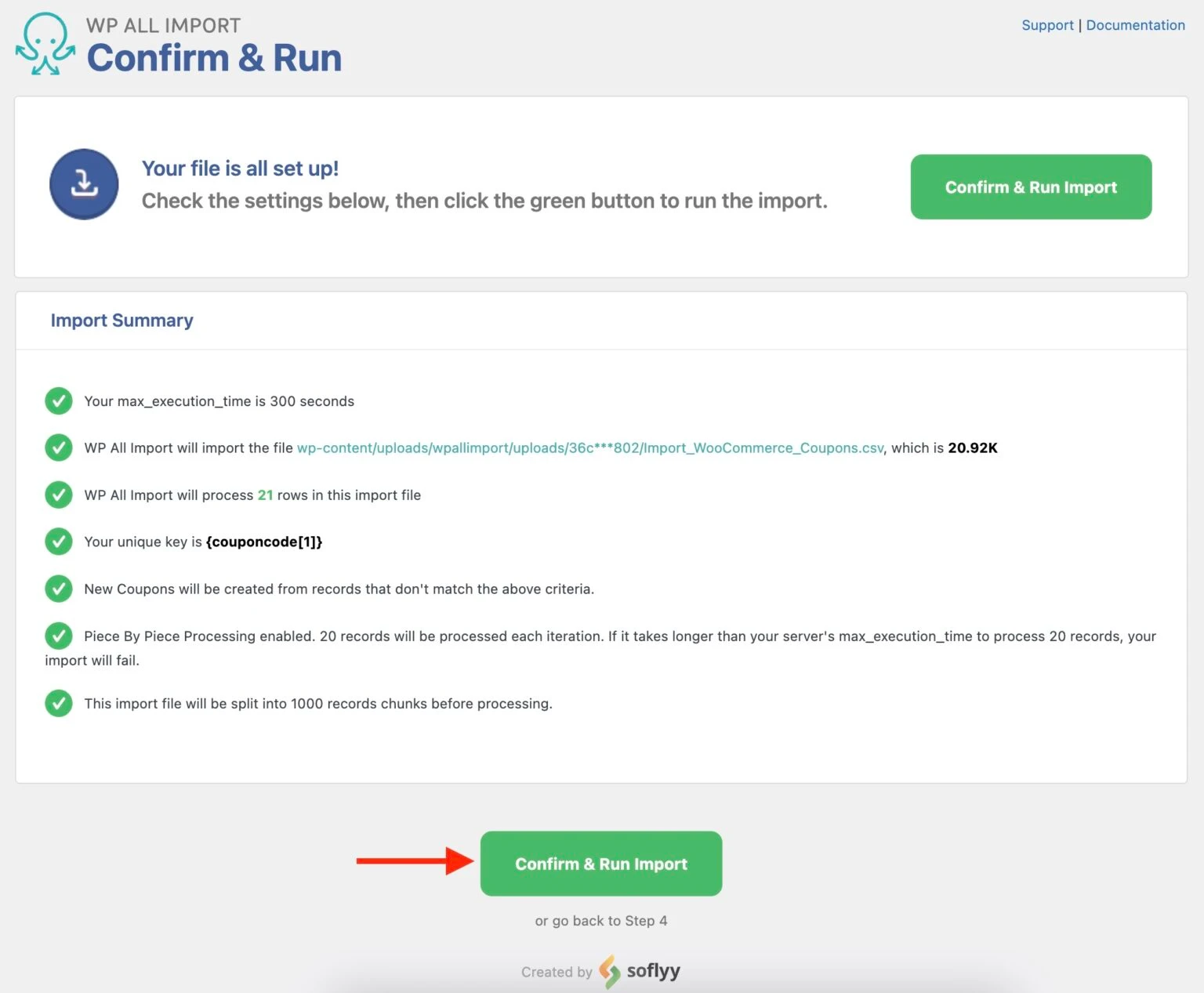 Step 3b: Run the import WooCommerce coupons