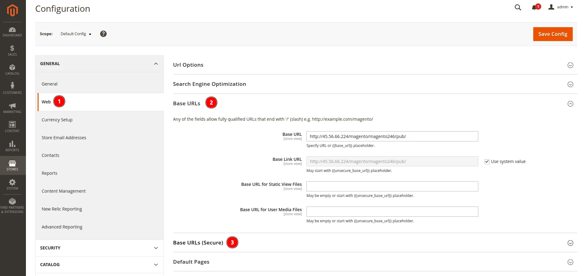 Set URL on Magento