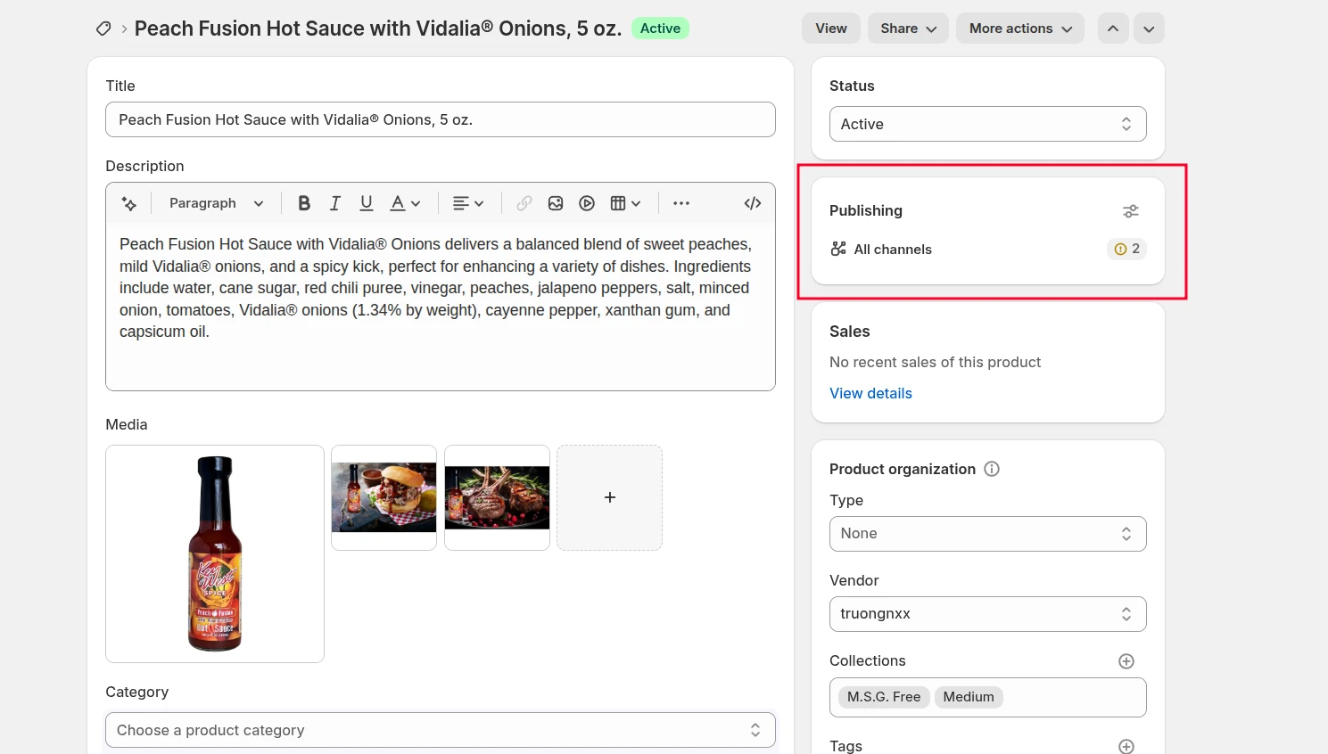 Open Shopify publishing section