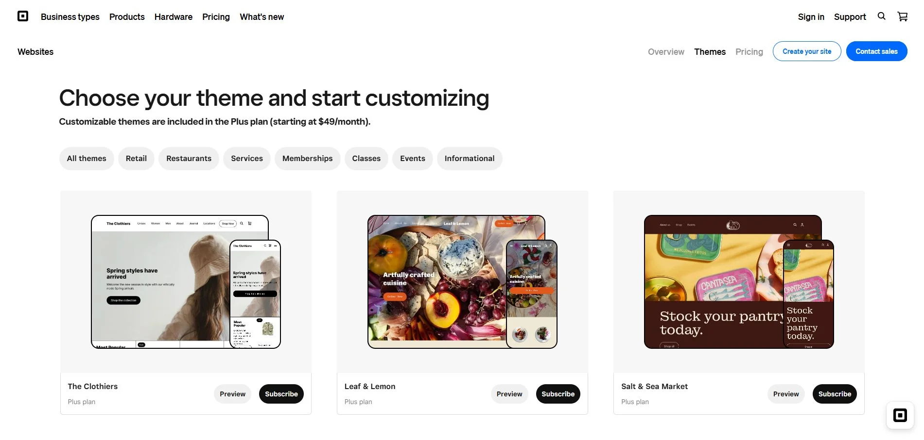 Square Online Store templates