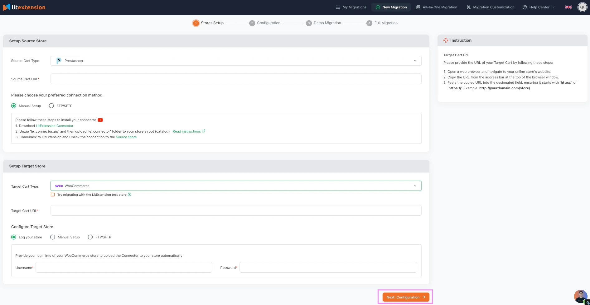 Configure Source & Target Stores