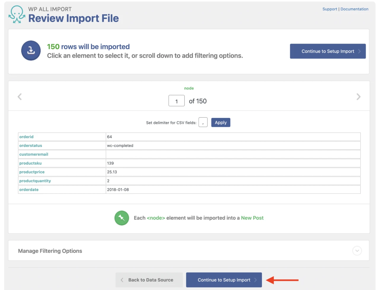 Review the WooCommerce orders file before mapping
