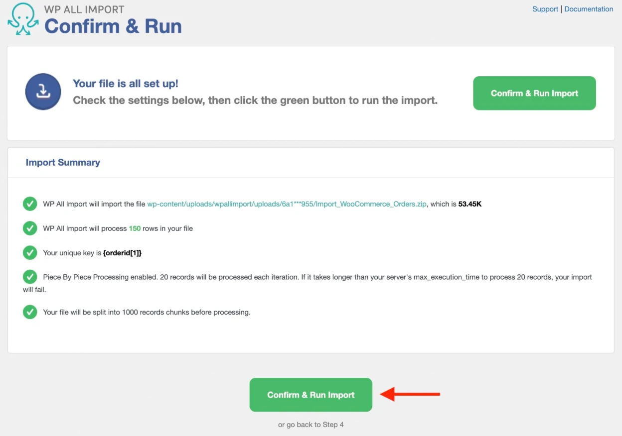 Confirm and Run the WooCommerce orders import