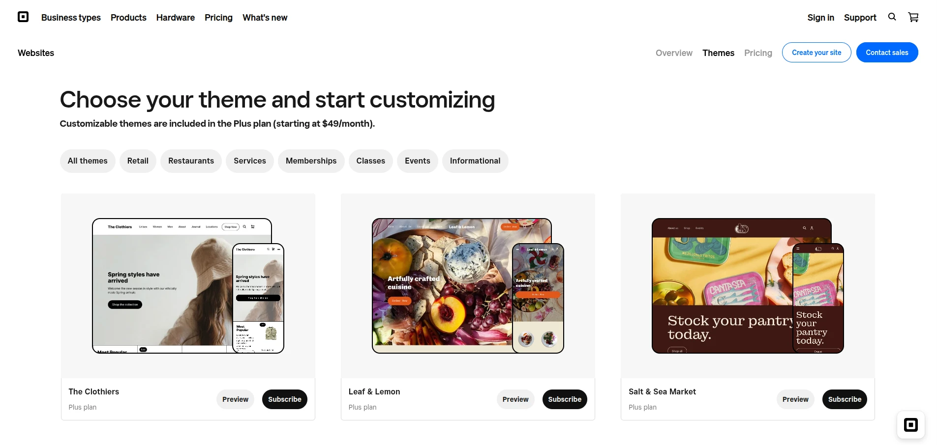 Square themes store