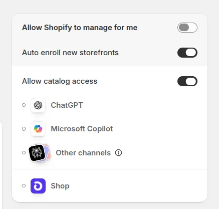 Deactivate Allow Shopify to manage for me